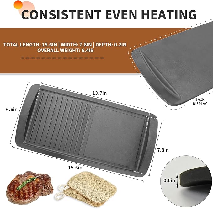Cast Iron Griddle for Gas Grill, Griddle Pan for Stove Top, Grill Pan for Indoor Cooking, Grill Pans for Outdoor Grill (Black)