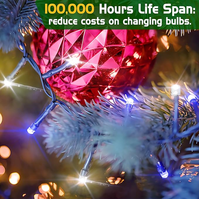 XURISEN 551FT Christmas Lights, 1400 LED Super Long String Lights 8 Modes & Memory Timer Plug in Twinkle Fairy Lights Decor for Home Xmas Party Wedding