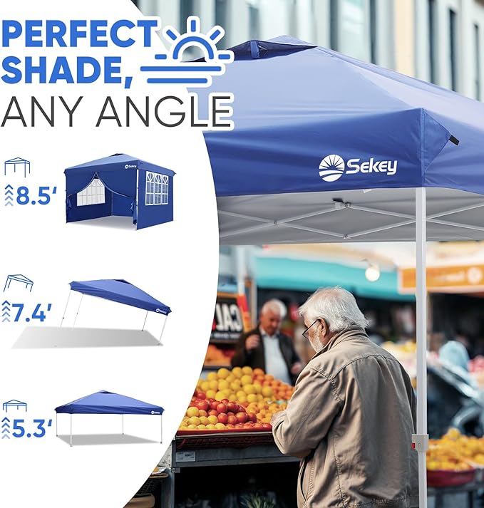 Sekey 10x10 Pop Up Canopy with 4 Sidewalls, One Push Setup Instant Outdoor Gazebo, Instant Easy Up Canopy with UPF50+ Top, 4 Weight Bags for Events, Beach, Patio, Camping