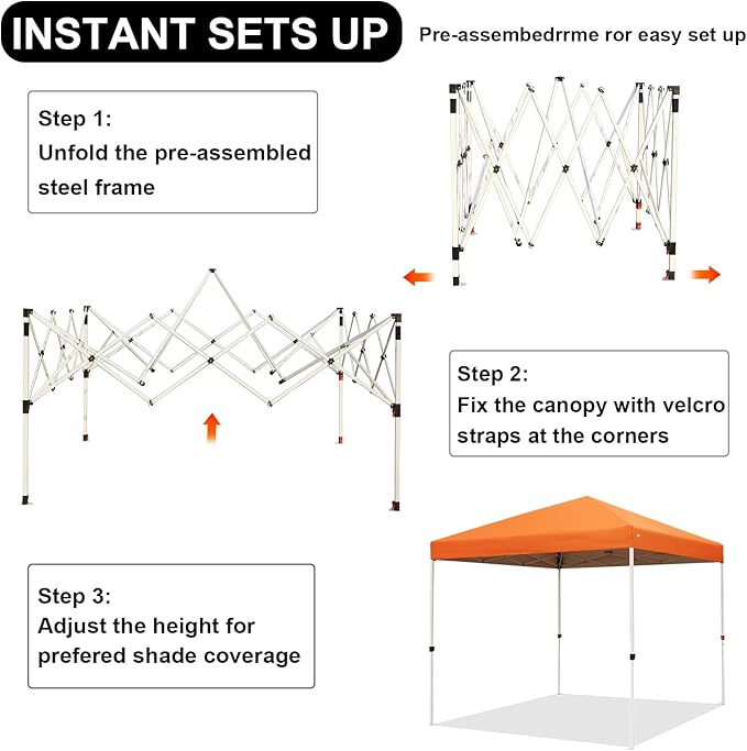 Northroad 8X8 FT Pop Up Canopy, Outdoor Instant Canopy Tent Slant Legs with Carrying Bag, Portable Gazebo Shelter for Wedding Party,Commercial Event,Patio,Garden,Beach -Orange