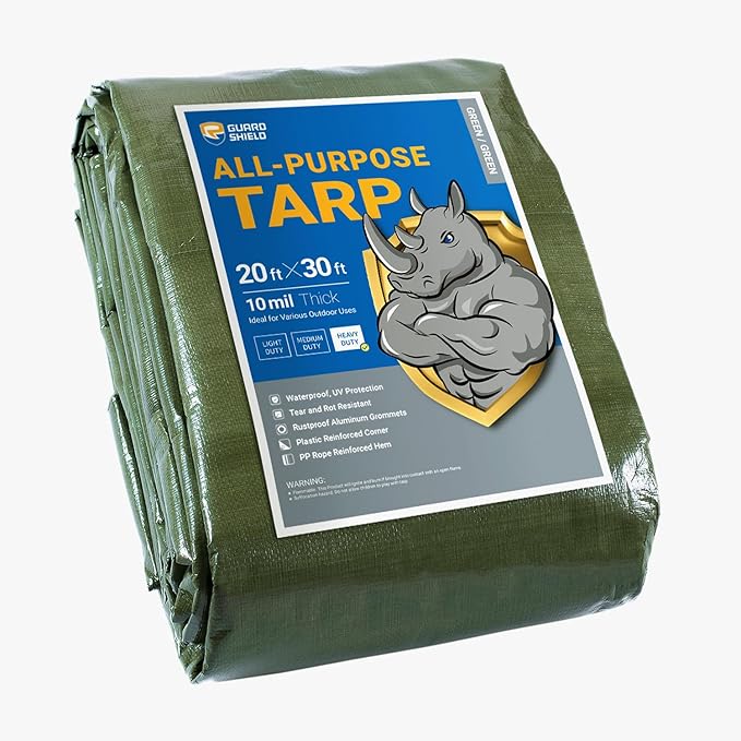 GUARD SHIELD Heavy Duty Tarp 20x30 Feet Green Multi Purpose Thick Waterproof Poly Tarp Cover 10mil