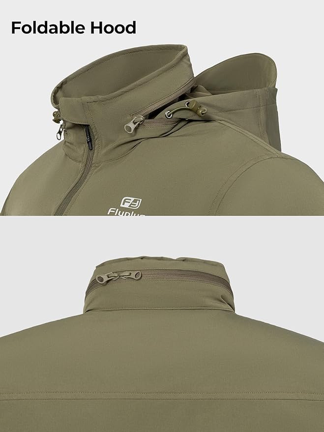 Men’s Tactical Jacket Lightweight Hooded Windbreaker Water Resistant Stretch Breathable 9 Pockets Outdoor Work Coat
