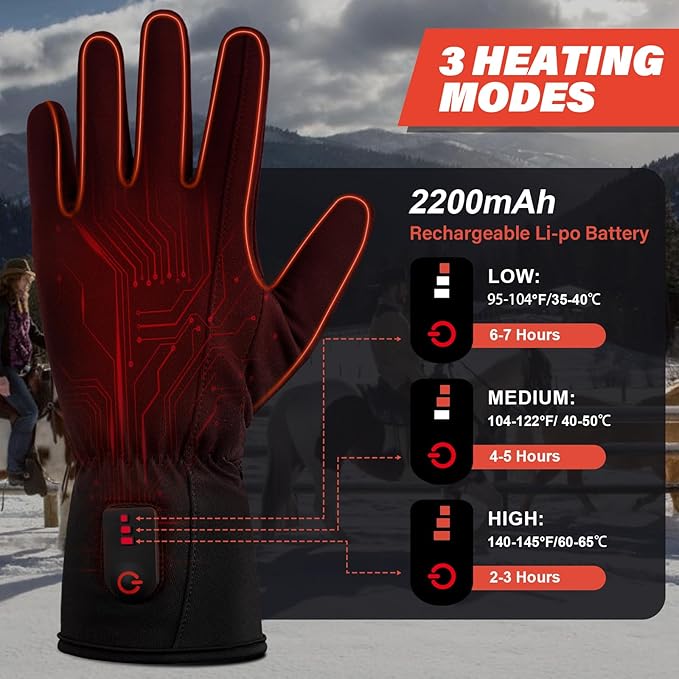 Dr.Warm Heated Glove Liners, Rechargeable Heated Gloves Electric Battery Heating Riding Ski Snowboarding Hiking Cycling Hunting Touchscreen Thin Gloves Hand Warmer