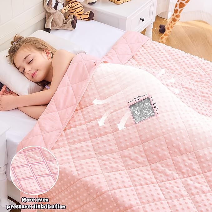 Weighted Blanket Kids (7lbs, 40"x60" Throw Size) - Breathable Minky Heavy Blanket for 60-90lbs with Premium Glass Beads - Soft Thick Blankets for All-Season Sleeping Comforter - Pink