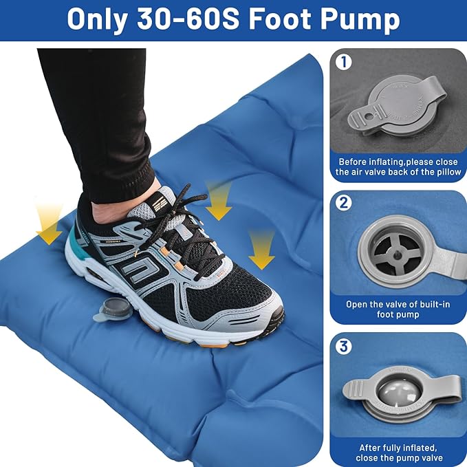 Camping Sleeping Pad, Extra Thick 6 Inch Camping Mat with Pillow Built-in Foot Pump Ultralight Inflatable Sleeping Pads Compact for Hiking Backpacking Camping Traveling Tent, Portable Sleeping Mat