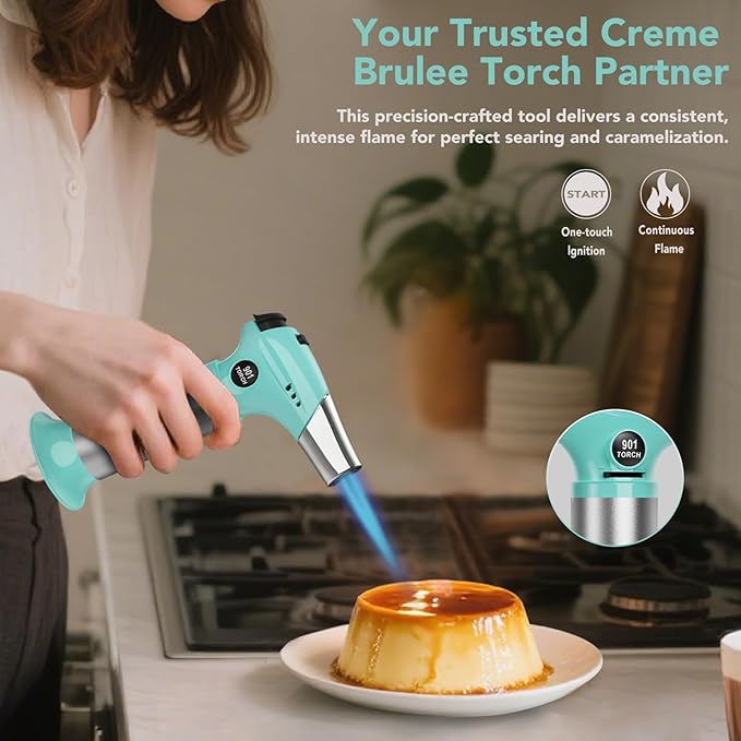 Sondiko Blow Torch with Fuel Gauge S901, Refillable Butane Torch Lighter with Adjustable Flame for Creme Brulee DIY, Creme Brulee, BBQ and Baking, Butane Gas Not Included