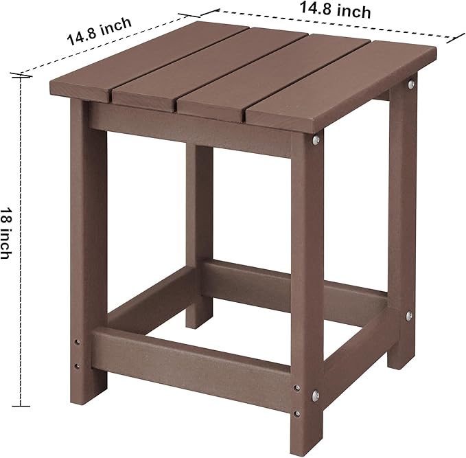 LZRS Adirondack Square Outdoor Side Table for Patio, Pool Composite Patio Table,HDPE End Tables for Backyard,Pool, Indoor Companion, Easy Maintenance & Weather Resistant(Brown)