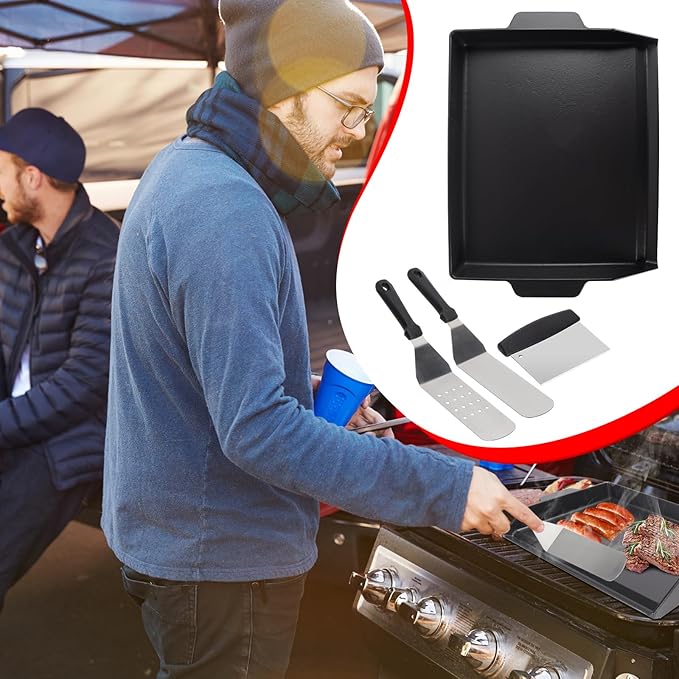 23" x 16" Cast Iron Griddle for Gas Grill, Universal Nonstick Outdoor BBQ Flat Top for Gas Stove Top 4 Burner Range Oven, Cooking Griddle Plate for Camping, Tailgating, Parties