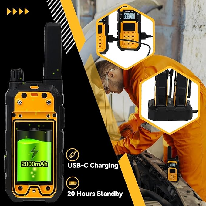 Retevis RB48 Radios Walkie Talkies with Earpiece, Heavy Duty 2 Way Radio Long Range, Advanced Triple Proof, VOX, 2000mAh, Vibration Reminder, Emergency Alert(10 Pack)