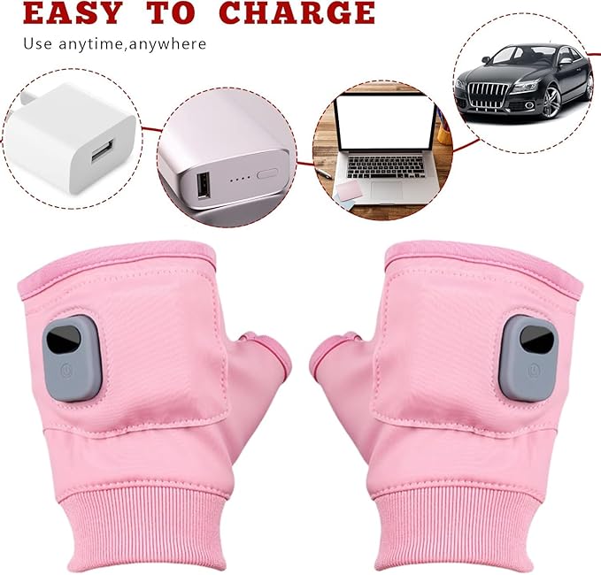 ZRW Portable Heated Gloves with Digital Display, Rechargeable Smart Thermostatic Fingerless Gloves