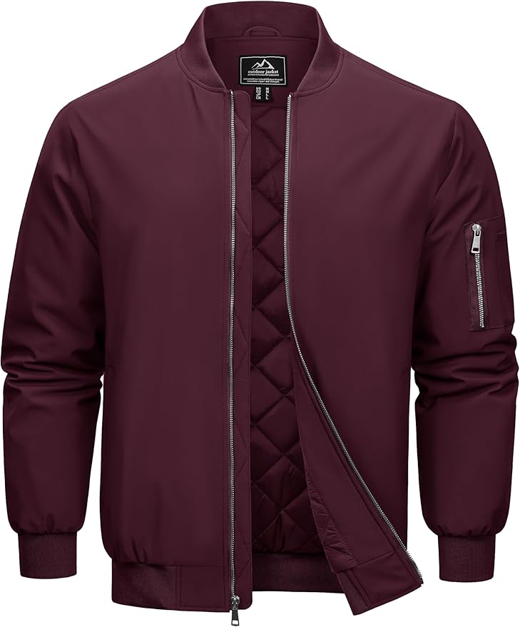 Cotrasen Mens Bomber Jacket Fall Winter Warm Windbreaker Casual Full Zip Padded Coats with Pockets