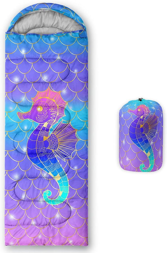 HOSIMA Cartoon Axolotl Sleeping Bags for Kids 10-12,Blue Cartoon Kids Sleeping Bags for Girls Boys,Compact Sleeping Bag for Camping Essentials and Hiking.