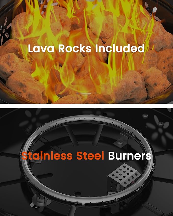 AMADA HOMEFURNISHING 19″ Propane Fire Pit with Grill Grate, 58,000 BTU, Folding Legs, Propane Tank Holder, Cover, and Carry Strap, No Ignition Needed, Easy Flame Adjustment, CSA-Certified, Portable