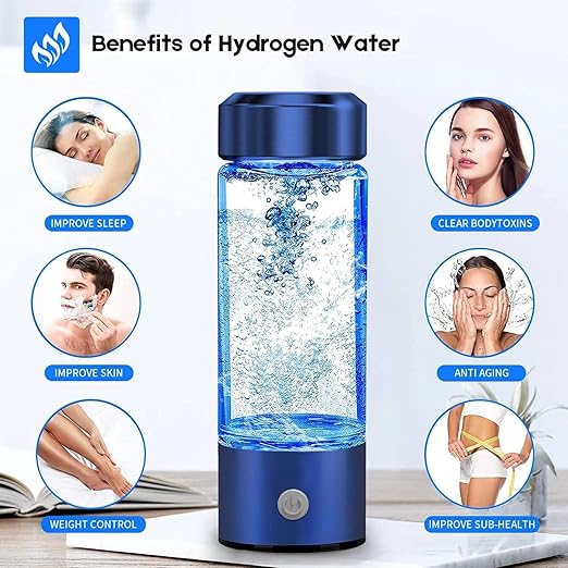 Hydrogen Water Bottle, Portable Hydrogen Water Ionizer Machine, Hydrogen Water Generator, Rechargeable Hydrogen Rich Water Glass Health Cup for Home Travel (Blue)