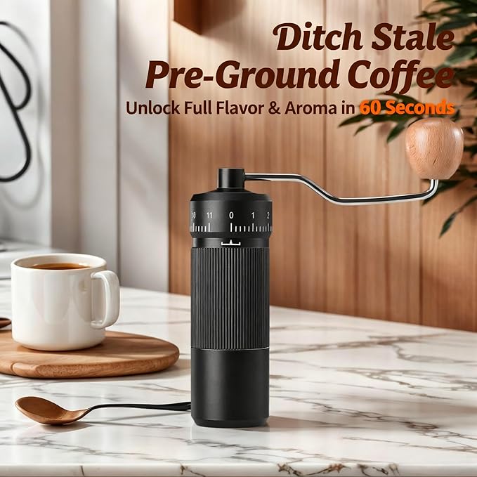 Portable Manual Coffee Grinder with Stainless Steel Conical Burr Mill, 25g Capacity Small Coffee Grinder for Travel, Camping, Office (Black)
