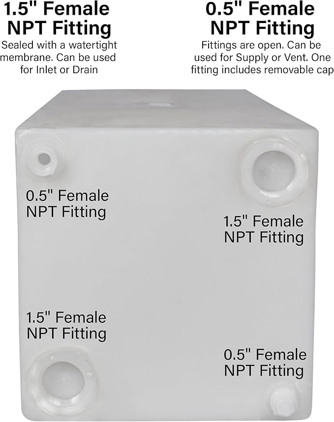 40 Gallon RV Fresh Water Tank, Potable Water Storage Tank for Drinking, Cooking, Cleaning, Showering, for Campers, Trailers, Motorhomes, RVs, Cube Shape, 31" x 19" x 17" (WT-5550)