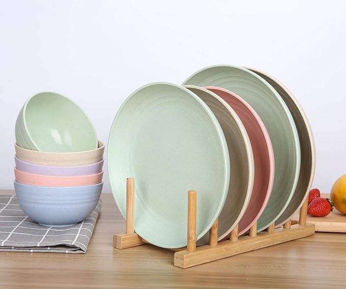 LuckyZone 8.8 Inches Unbreakable Wheat Straw Plates - Reusable Plate Set - Dishwasher & Microwave Safe - Perfect for Dinner Dishes - Healthy, BPA Free & Eco-Friendly (8.8 Inches)