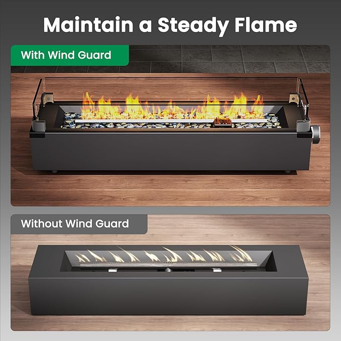 Ciays 28 Inch Table Top Propane Fire Pit, 50,000 BTU Tabletop Firepit with Glass Wind Guard & Glass Beads, Nylon Cover, Portable Outdoor Portable Fireplace for Patio and Camping
