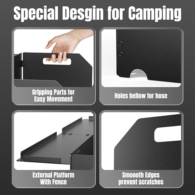 Camping Stove Windscreen, Lightweight Foldable Outdoor Wind Blocker Gas Stove Windshield Wind Screen with Extend Platform for Camping Stove, Glamping, Black