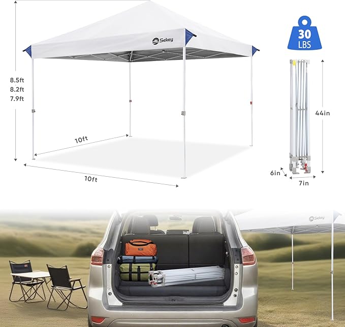 Sekey 10x10 Pop Up Canopy with 4 Sidewalls, One Push Setup Instant Outdoor Gazebo, Instant Easy Up Canopy with UPF50+ Top, 4 Weight Bags for Events, Beach, Patio, Camping
