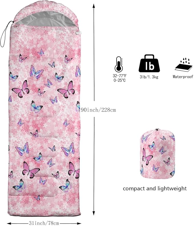 Kids Sleeping Bag for Boys Girls,Checkerboard Cat Print-Lightweight Warm Portable Outdoor Indoor-Waterproof Cold Weather Resistant Sleeping Bag for Camping Hiking