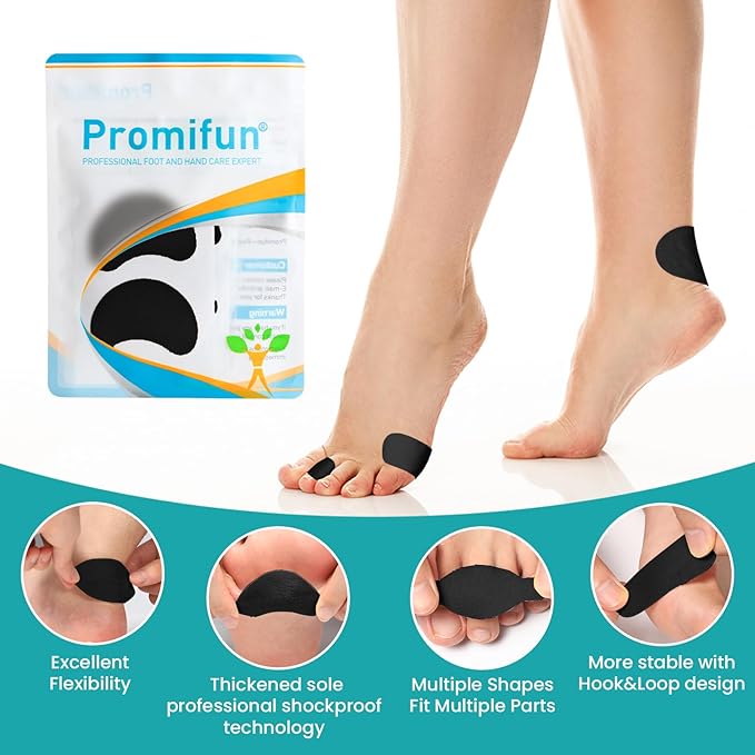 Moleskin Strips with Adhesive Blister Prevention Pads Mole Skin Tape Stickers for Feet Heel Shoes Padding-24 Sheets of 4 Shapes,Black