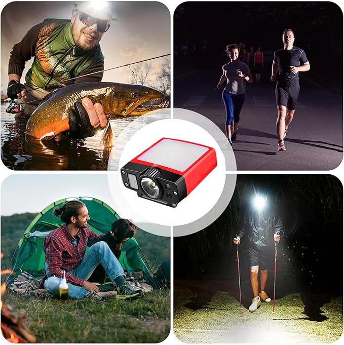 Clip-on Cap Light - with Motion Sensor, can be Charged in The Matching Magnetic Charging Box, 180° Wide Angle Adjustable (Charging Case*1、Floodlight*1 、Spotlight*1, 1)
