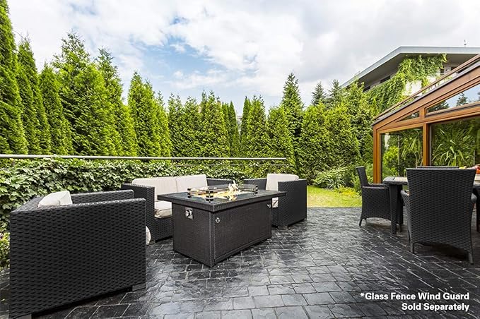 Outland Living Series 403 Fire Table – 44" 50,000 BTU Outdoor Propane Gas Fire Pit Table with Tempered Glass Top & Arctic Ice Decorative Glass Rocks, Slate Grey