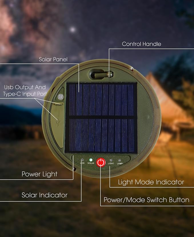 Solar Camping String Lights , 2 in 1 Multi-Color Outdoor String Lights with 8 Lighting Modes(39.4Ft), Solar Power and USB Rechargeable , Waterproof Portable Camping Lights for Hiking Yard