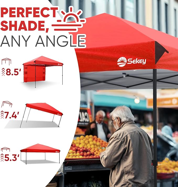 Sekey 10x10 Pop Up Canopy with Pockets Sidewall, One Push Setup Instant Outdoor Gazebo, Instant Easy Up Canopy with UPF50+ Top, 4 Weight Bags for Events, Beach, Patio, Camping