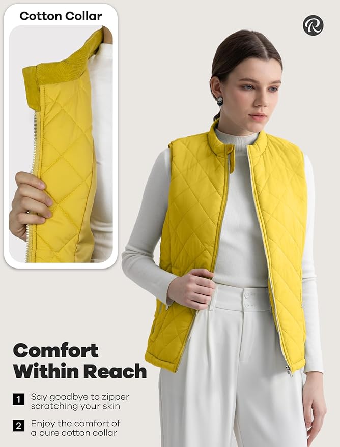 Women's Vest, Quilted Puffer Water-Resistant Zip With Pockets