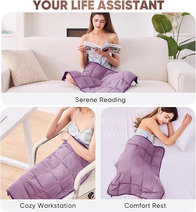 Purple Weighted Lap Blanket for Adults 5lbs, 24"x29" Cooling Heavy Blanket, Portable Travel Weighted Blankets, Soft Small Blankets for Sleeping