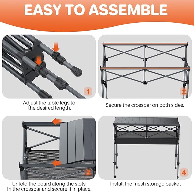 FUNYKICH Folding Camping Table(L39.4''xW19.7''), Aluminum Roll-up Portable Picnic Table with 2 Adjustable Height, Large Storage and Carrying Bag for Picnic, Camping, BBQ, Party, Backyard, Beach