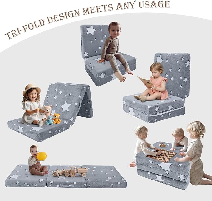MeMoreCool Foldable Floor Mattress for Kids, Toddler Floor Nap Mat for Sleeping Daycare, Small Child Foldable Mattress Floor Bed, Trifold Futon Portable Tri Folding Mattress, Glow 63x26 Inch