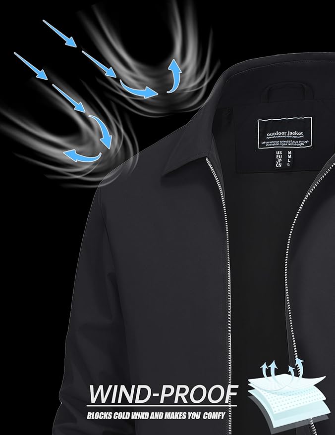 MAGNIVIT Men's Lightweight Jackets Light Windbreaker Full Zip Up Stylish Golf Coat Business Work Casual Dress