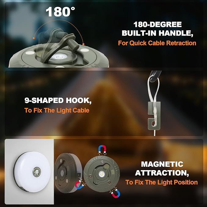 Camping String Lights 32.9FT/10 M Rollable, USB Portable Rechargeable Camping LED String Lights for Hiking Travel AWN Tent Yard Garden Decoration and Holiday Gift-Color