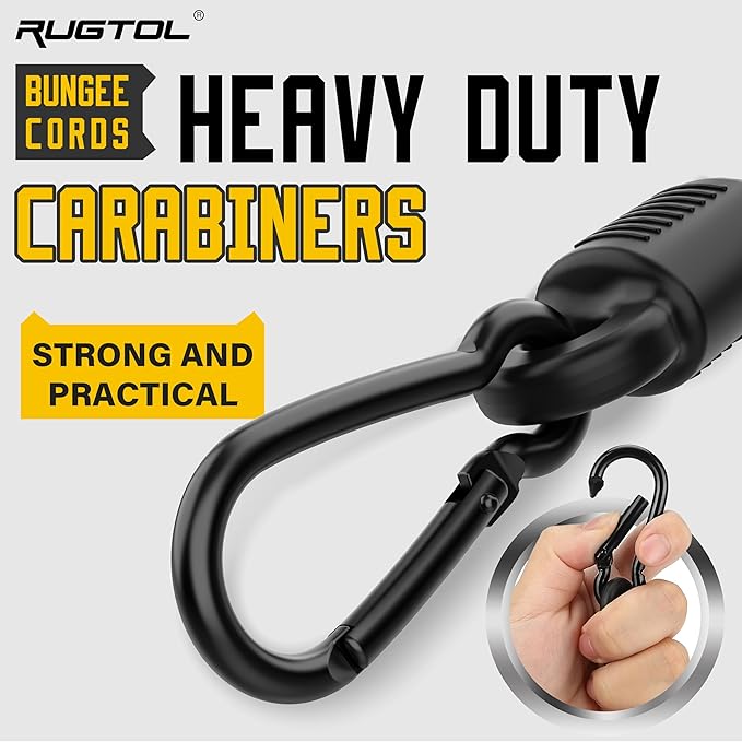 Bungee Cords with Hooks, 48 Inch Adjustable Yellow Bungee Cords with Carabiner Heavy Duty Outdoor, 8mm Thick Easy to Adjust Bungee Rope UV Resistant for Truck Bed, Bike Rack, Camping, 6 Pack