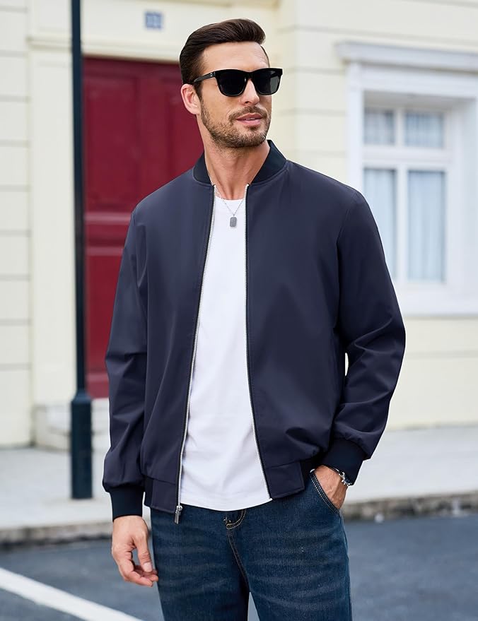 MAGCOMSEN Men's Bomber Jacket Lightweight Casual Zip Up Windbreaker Spring Fall Golf Coat with Pockets