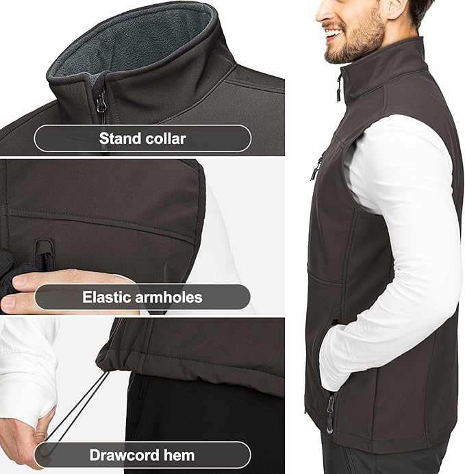 33,000ft Men's Lightweight Softshell Vest Outerwear Zip Up Fleece Lined Windproof Sleeveless Jacket for Golf Running Hiking