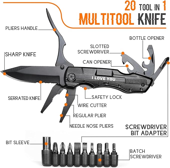 Gifts for Boyfriend Him Husband Men, Multitool Knife”I LOVE YOU”, Valentines Unique Gifts, Anniversary Ideal Gift for Husband, Fathers Day Birthday Gift for Him, Christmas Stocking Stuffers