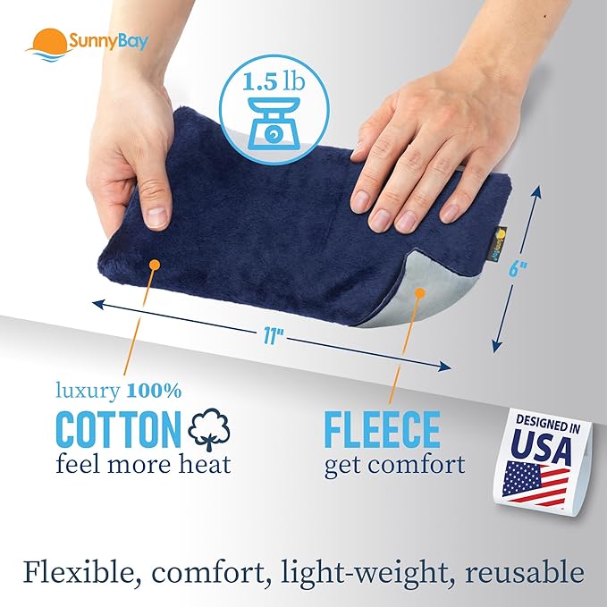 SunnyBay Odorless Small Microwave Heating Pad, Microwavable Versatile Neck and Shoulder Wrap for Back Pain and More, Moist Heat Plush-Cotton Pad with Hydra-Beads, 6x11 in, Blue-Grey