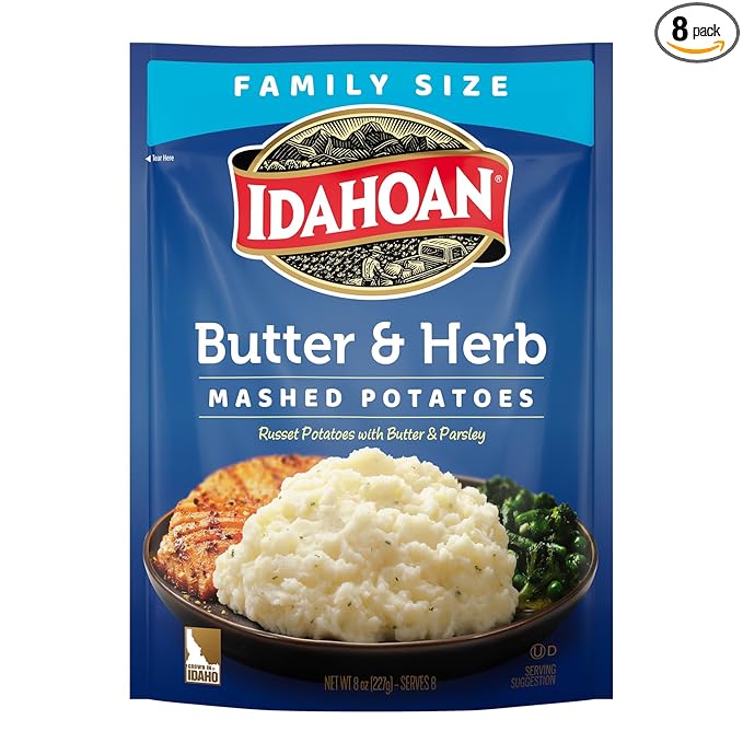 Idahoan Butter & Herb Mashed Potatoes, Naturally Gluten-Free, 100% Real Idaho Potatoes, 8 servings per bag, 8 ounce (Pack of 8)