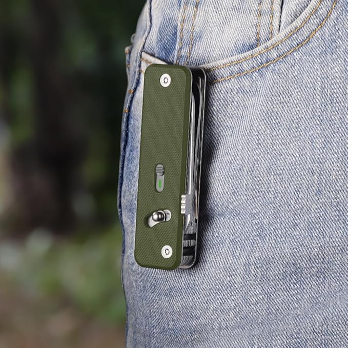 ROXON S503G 9 in 1 Mini Multi Tool EDC Pocket Knife Multitool with G10 Handle,Scissors,Screwdriver,Threader,Awl, Flat Screwdriver,Ruler,Tweezers for Outdoors Fishing Camping,Gifts for Men (Green)
