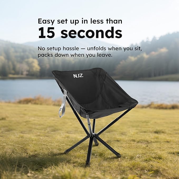 Small Camping Chair, Compact Folding Camping Chair for Adults-200 LBS Supported Lightweight Backpacking Chair for Outdoors Fishing, Hiking, Travel, Picnic, Beach Aluminum Chair(Black)