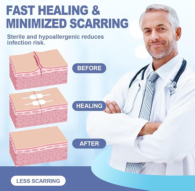 Wound Closure Kit, 6pcs with Dresssings, Wound Closure Strips Without Suture, Stitch Zip Laceration Closure Kit for Cut Care, Adhesive Wound Closure Bandages