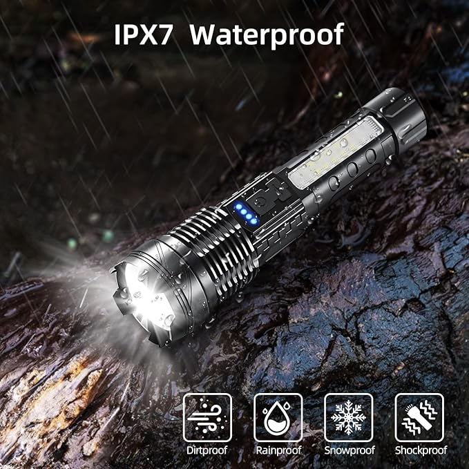 2 Pack LED Rechargeable Flashlights, 90,000 High Lumens Super Bright Flash Light, 7 Modes with COB Light, IPX6 Waterproof, Adjustable Focus Tactical Flashlights for Home Camping and Emergencies