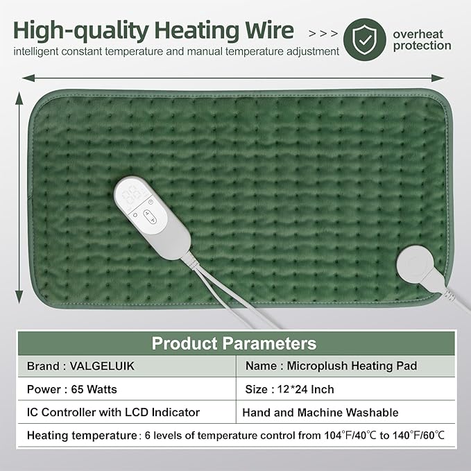 Heating pad for Back, Neck, Shoulder, Cramps and Leg Pain Relief, Heat Pads Christmas Gifts for Women, Men, Mom, Dad, Auto-Off,Machine Washable,Moist Dry Heat Options,Extra Large 12"x24"