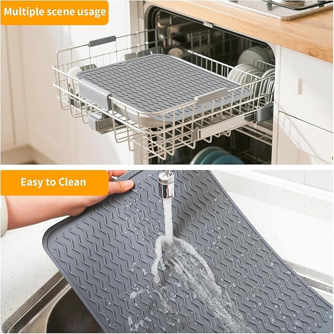 Silicone Grill Mat for Blackstone, Silicone Side Shelf Tool Mat, Outdoor BBQ, with Drip Pad Kitchen Countertop Heat Resistant, Griddle Accessories (Grey)