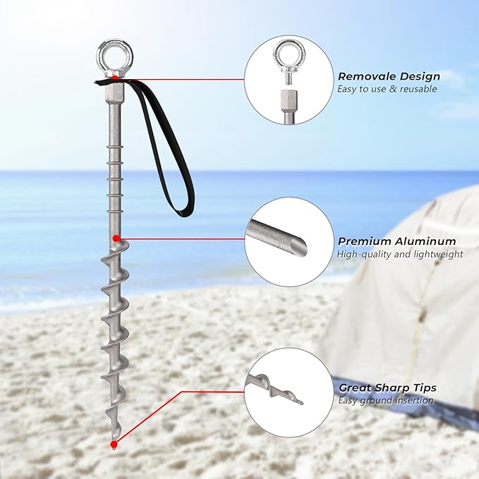4 PCS Screw in Tent Stakes for Women Men Ground Anchors for Sand, Trampolines, Camping - Aluminium Heavy Duty Rust Prevention Pegs Spikes Drillable Threaded Anchor Stake - Silvery 14 inch