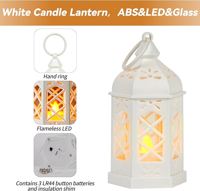 White Candle Lanterns Decorative Indoor Outdoor Mini Small Vintage Rustic Gold LED Farmhouse Fireplace Hanging Lantern Decor Christmas Lanterns Centerpieces for Tables Decorations